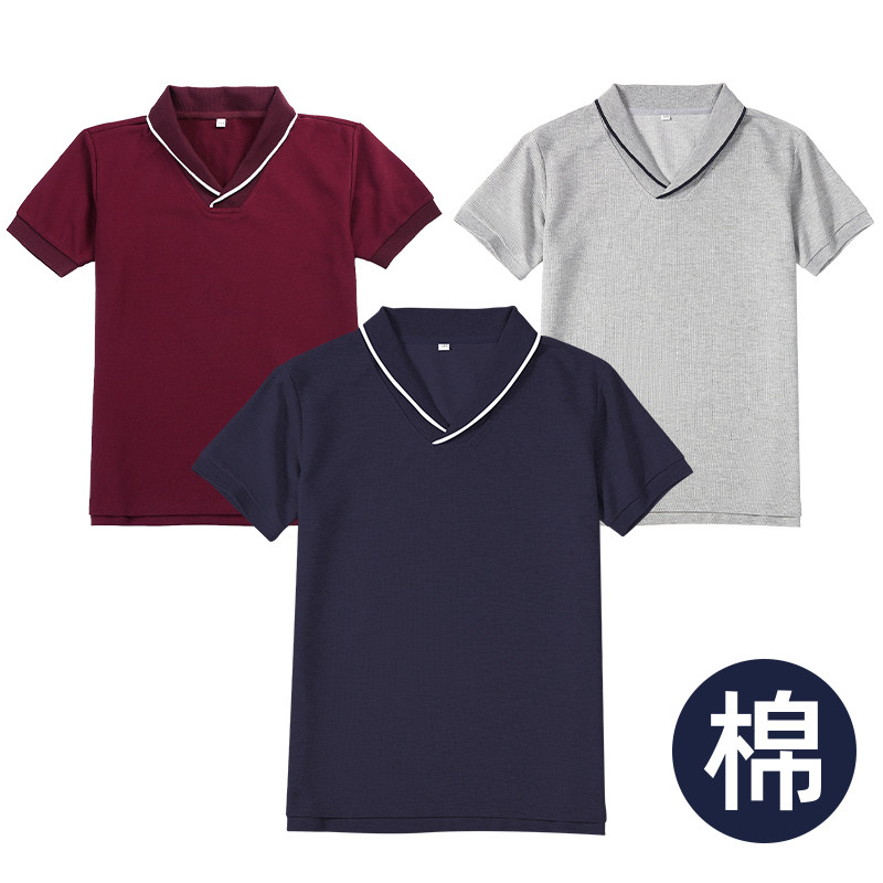 儿童校服同款夏季短袖衬衫中小学生校服儿童青果领POLO枣红 藏青T