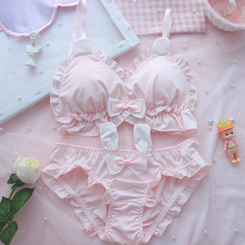 Lolita兔耳朵内衣女日系可爱蕾丝抹胸bra小胸聚拢无钢圈文胸套装