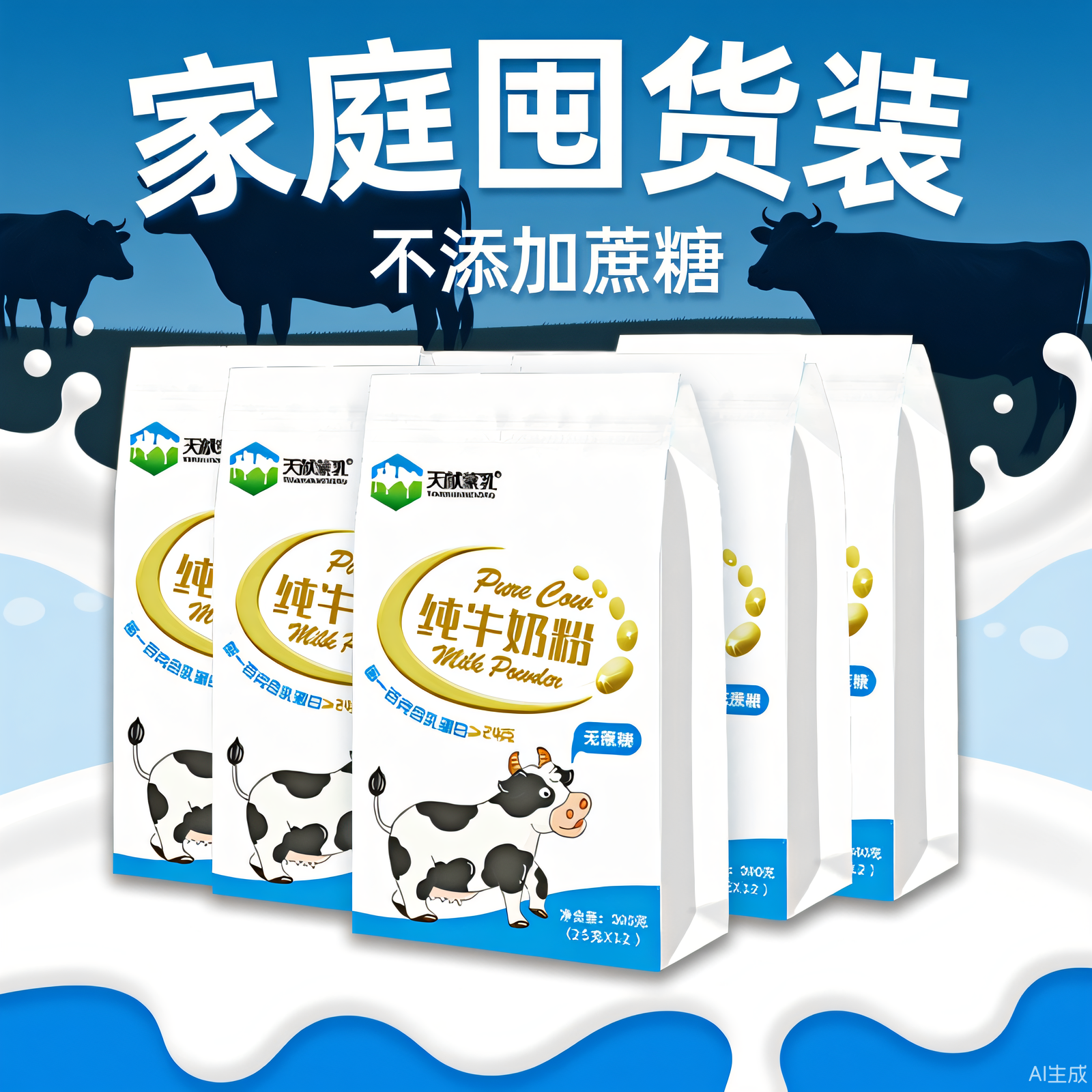 内蒙古纯牛奶粉300克&times;5袋共60小包厂家直发营养健康无蔗糖高蛋白