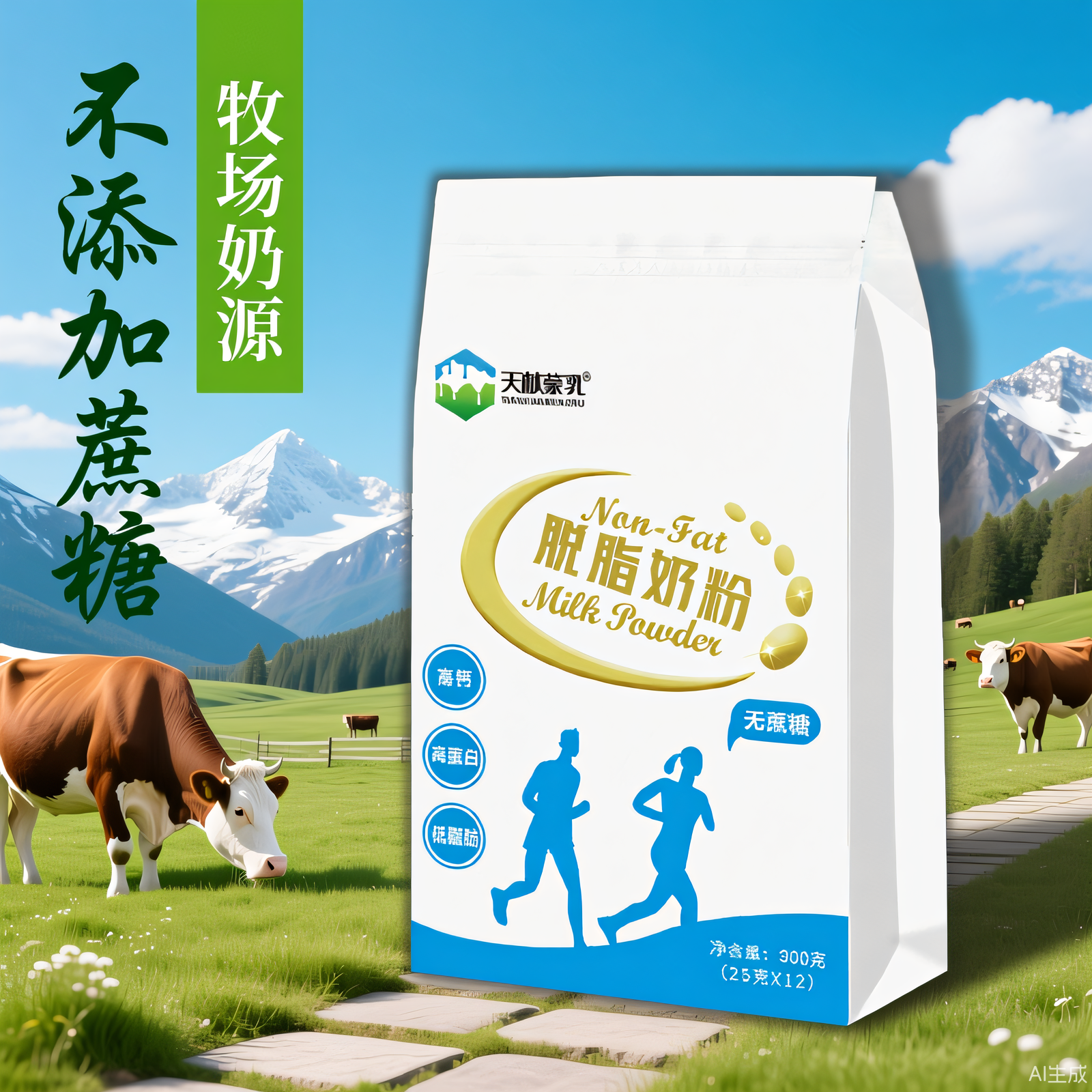 天献蒙乳脱脂奶粉300克高钙高蛋白无蔗糖低脂健身营养健康早餐
