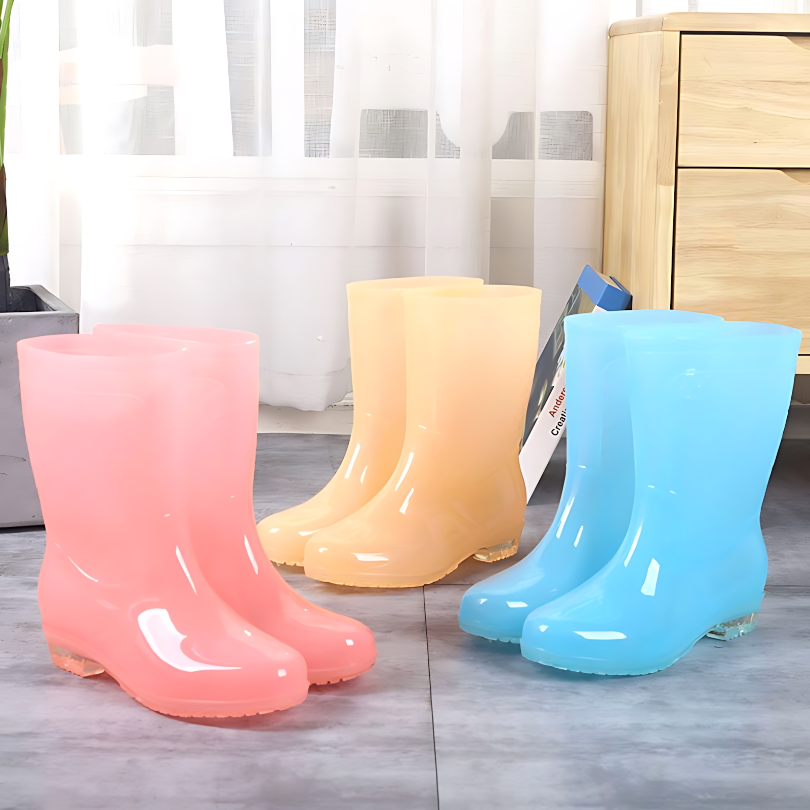 时尚糖果雨鞋女水胶鞋新款无内网水靴女鞋女防滑中筒保暖雨靴