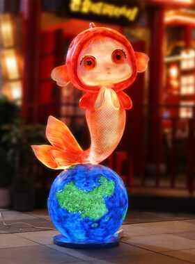 卡通鱼龙c虾雕塑大排档烤鱼龙虾店夜市门店吉祥物农场动物装饰摆