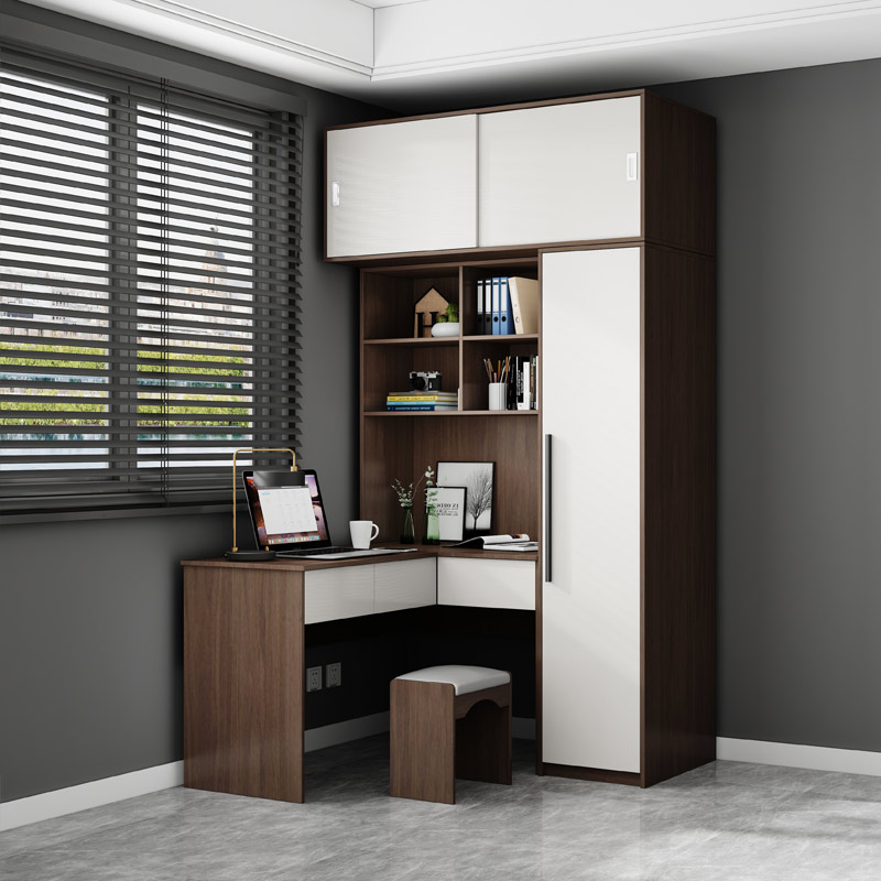 衣柜连书桌柜一体组合转角v现代简约小户型带电脑桌儿童L型写字台