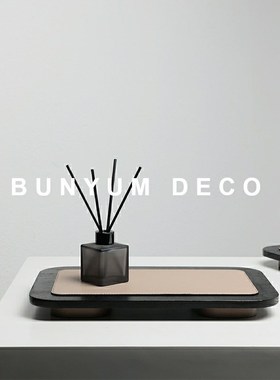 本与现代轻奢拼色正方形皮革托盘售楼处样板间客厅软装饰收纳摆件