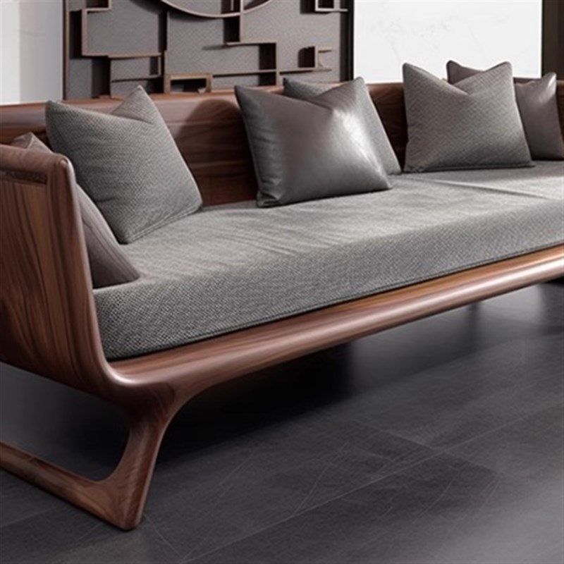 新中式北美黑胡桃木罗汉r床塌客厅实木现代沙发床贵妃榻设计师定