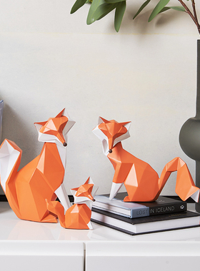 现代简约几何树脂狐狸动物家居摆件样板房装饰儿童房软装工艺品