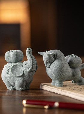 创意大象茶宠摆件国潮o风牛柿大发家居客厅书房办公室桌面动物装
