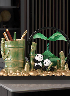 新中式节节高升熊猫流沙画摆件办公室G装饰笔筒送老师乔迁毕业礼
