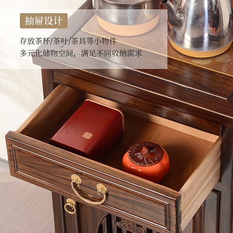 新中式老榆木茶吧机实木小w型茶水柜烧水台茶台边柜简约茶桌