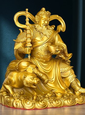 铜赵公明财神骑虎像黄铜武财神赵A公明神像供奉招财客厅摆件特大