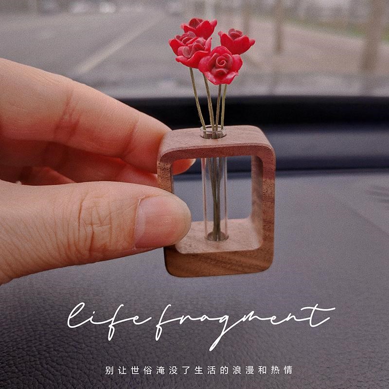 创意迷你玫瑰花瓶微景观永生花车载摆件汽车中控台装饰Z精致插花