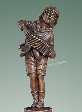 铜雕塑拉手风琴少年EP520欧式人物工艺品酒店客厅书房家居桌面摆