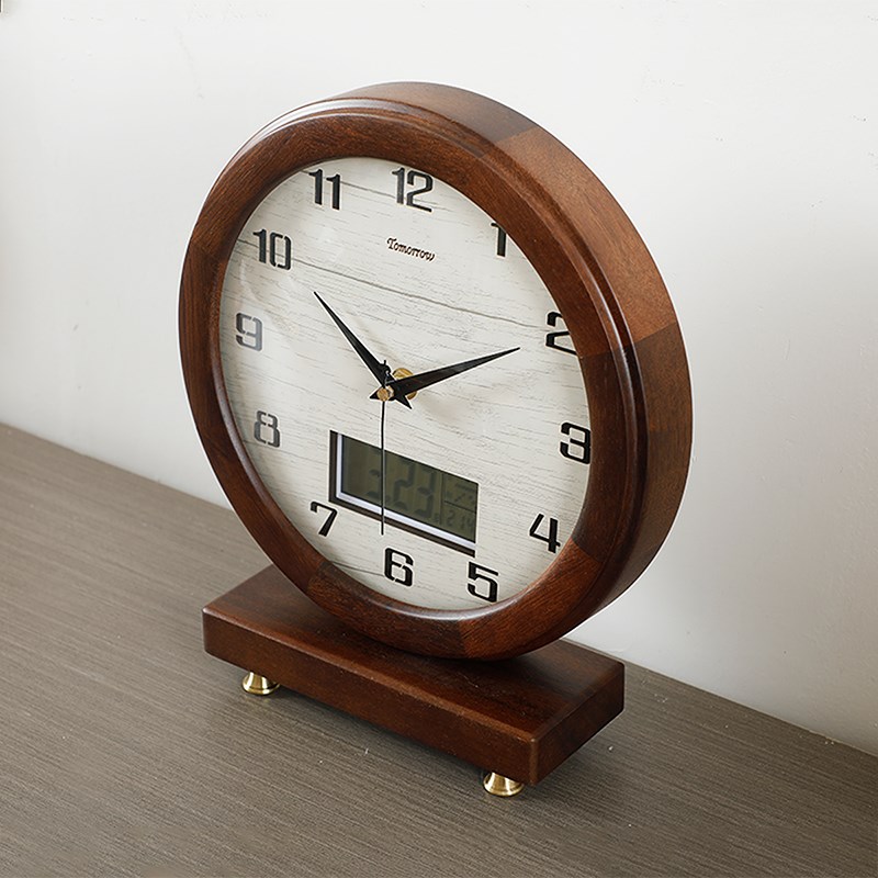 台钟客厅桌台面时钟装饰钟表电视柜台木F质坐钟复古静音座钟HD394