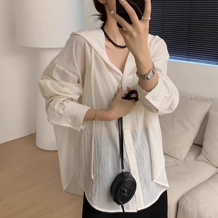 韩系连帽亚麻薄款防晒衣外套女
