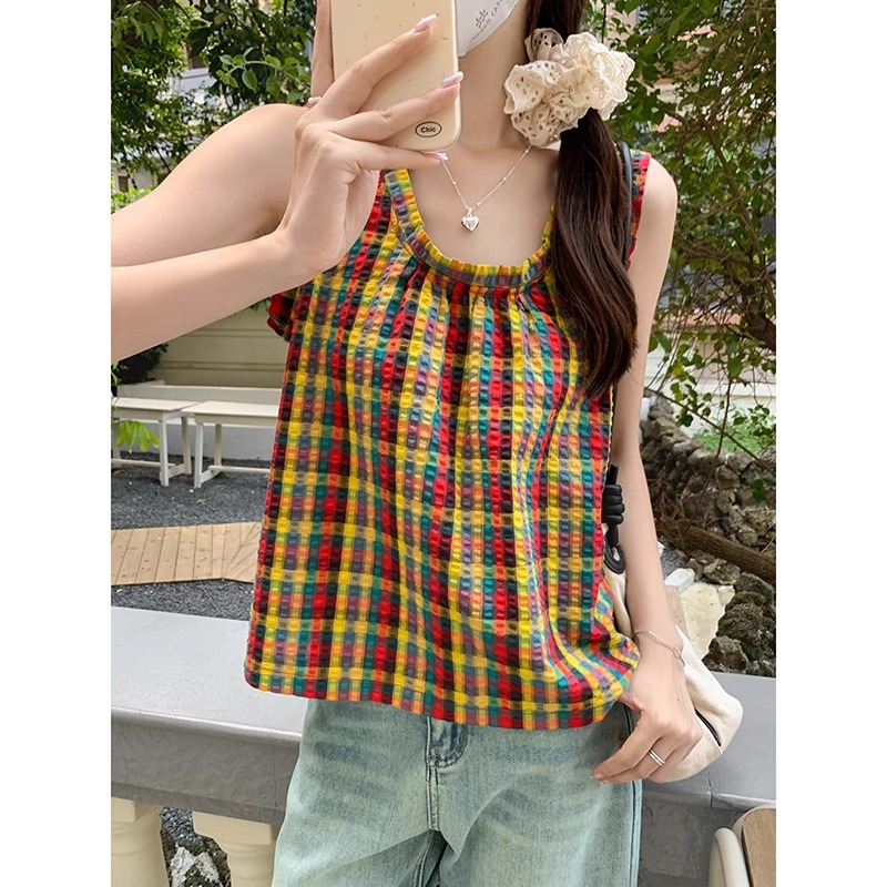 复古圆领撞色背心吊带女内搭夏季