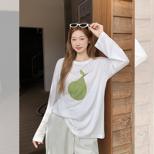 韩系天丝穿搭印花防晒罩衫T恤女2026新款胖mm显瘦微透慵懒风长袖