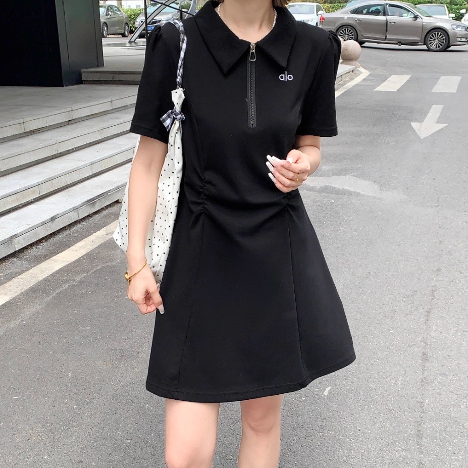韩系polo领短袖连衣裙女宽松外穿