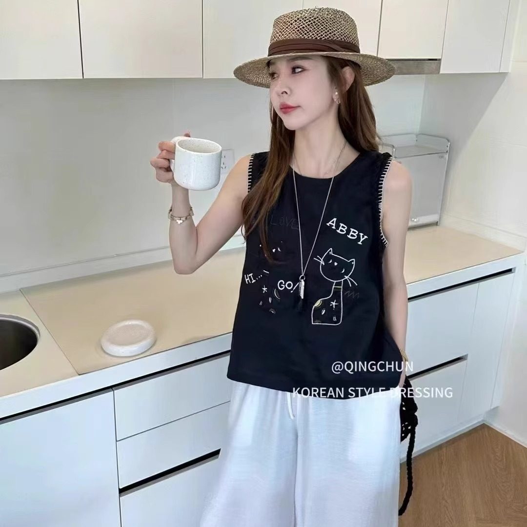 亚麻刺绣设计感吊带背心女内搭无袖宽松防走光百搭上衣胖mm显瘦薄,女装/女士精品,背心吊带,淘宝优惠券,粉丝福利购,淘宝优惠卷