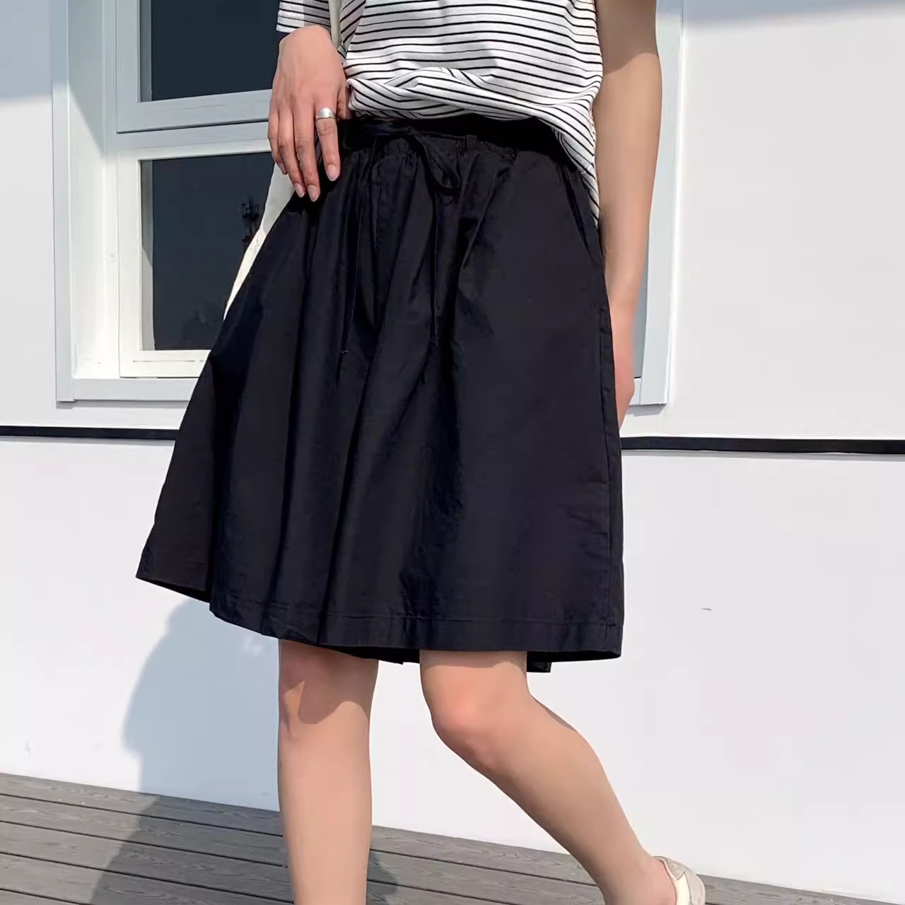 韩系纯棉慵懒风阔腿裤裙裤女夏外穿高腰垂感宽松直筒显瘦五分裤薄