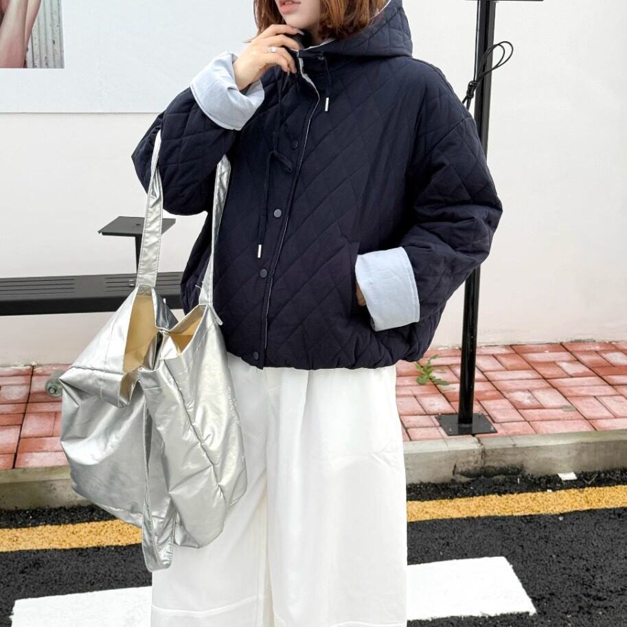 韩版连帽撞色棉服外套女秋冬新款休闲加厚宽松洋气夹棉设计感棉衣