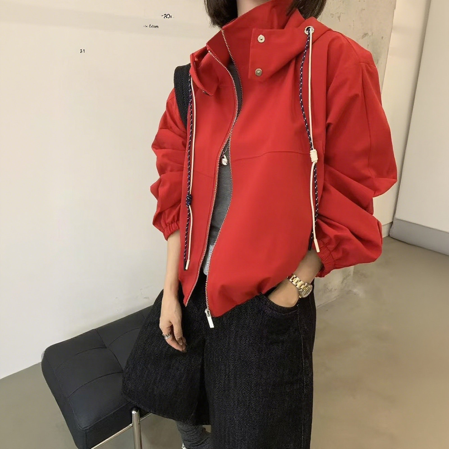 韩版时尚连帽抽绳夹克外套女2026秋冬新款加厚外穿工装宽松上衣潮