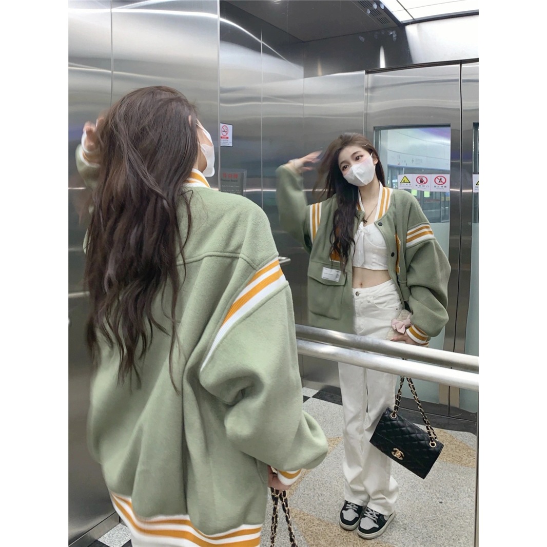 美式立领撞色棒球服短款外套女