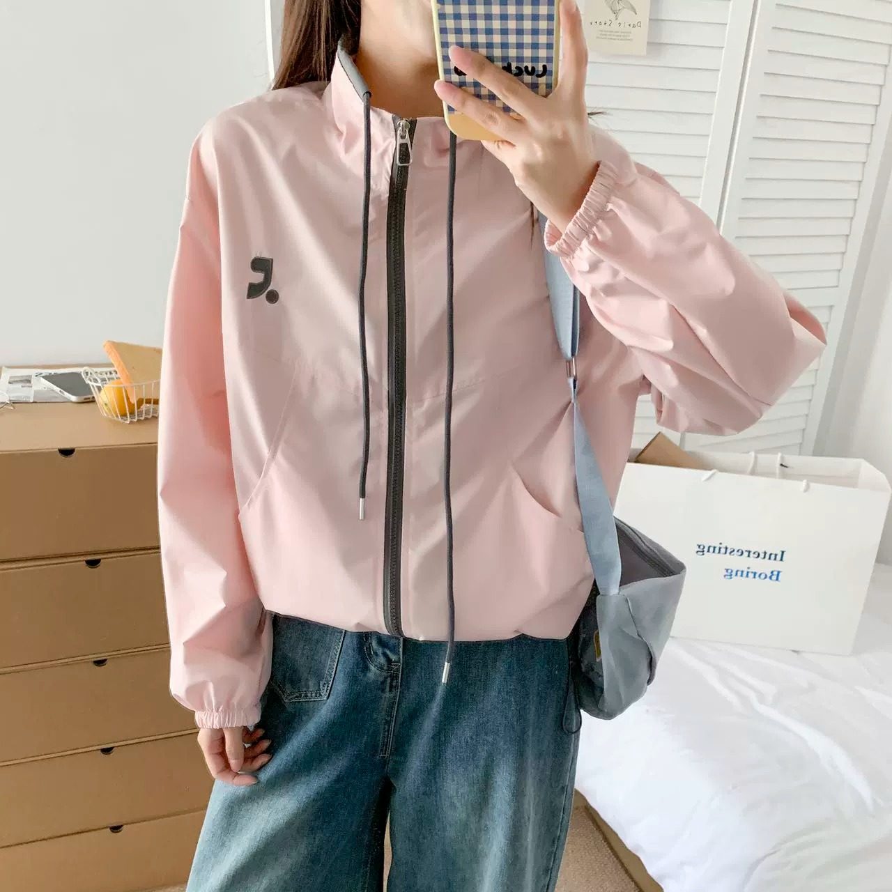 韩系刺绣立领撞色短款外套女2025秋冬新款外穿设计感宽松显瘦夹克,女装/女士精品,短外套,淘宝优惠券,粉丝福利购,淘宝优惠卷