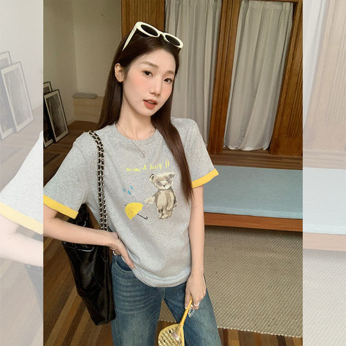 纯棉小熊印花设计感超好看短袖女