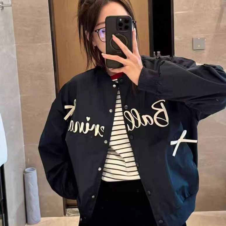 美式蝴蝶结棒球服外套女2025新款春夏宽松小个子设计感夹克上衣潮