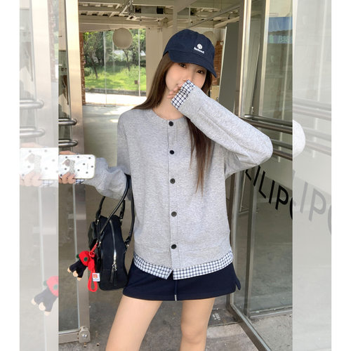 韩版假两件拼接棒球服短款外套女