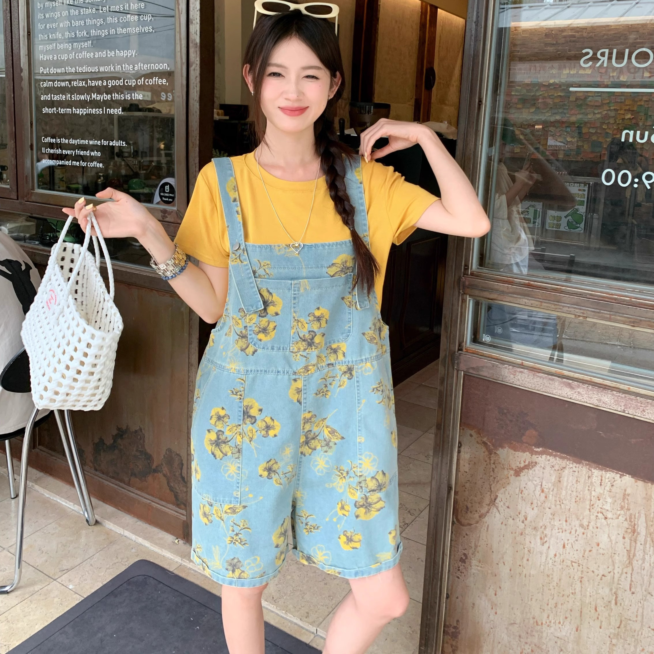 韩版设计感直筒牛仔背带裤女显瘦