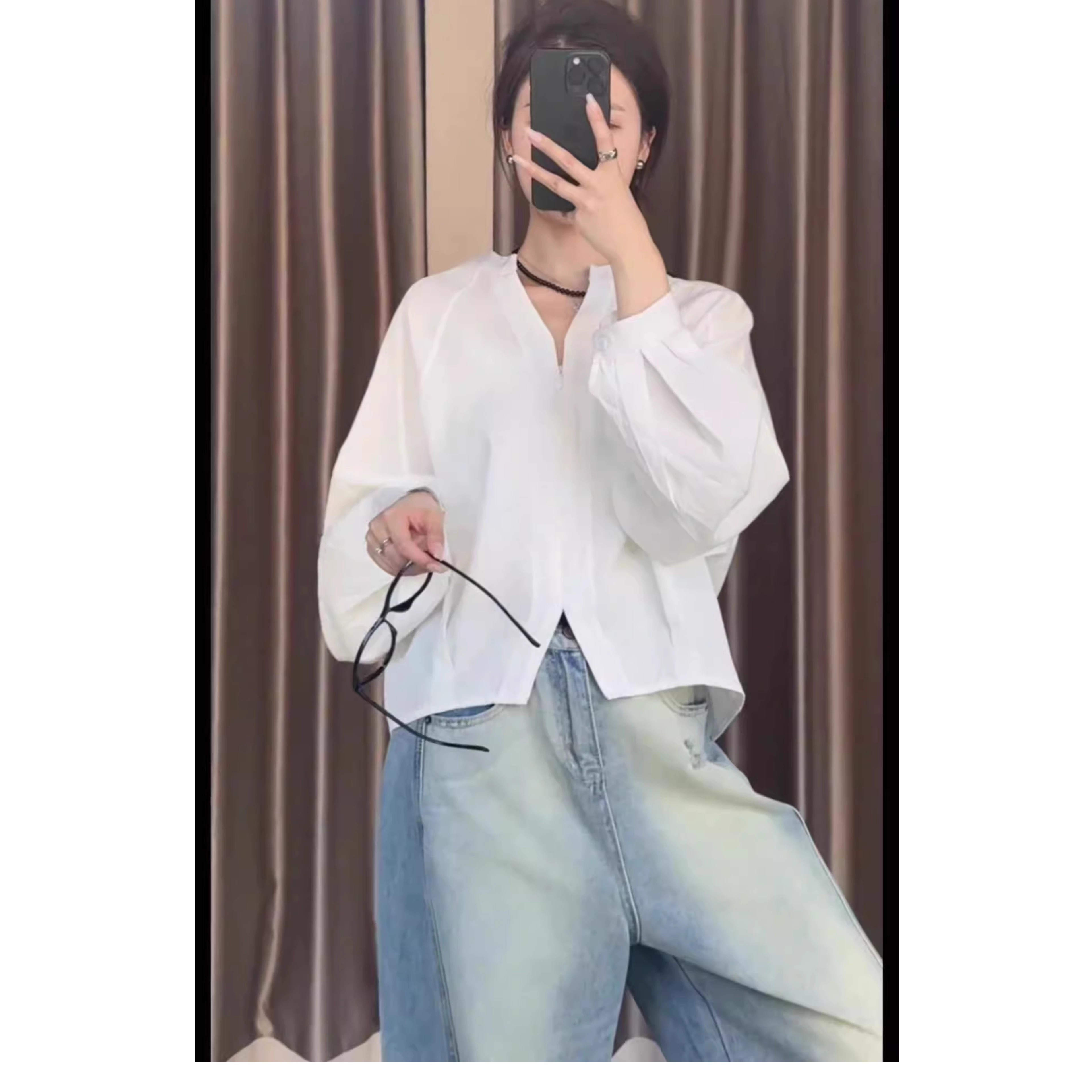 亚麻白色单排扣薄款外套女设计感