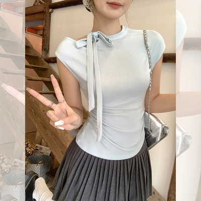 设计感不规则系带短袖T恤女气质