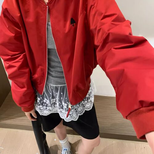 韩版短款红色棒球服外套女新款薄