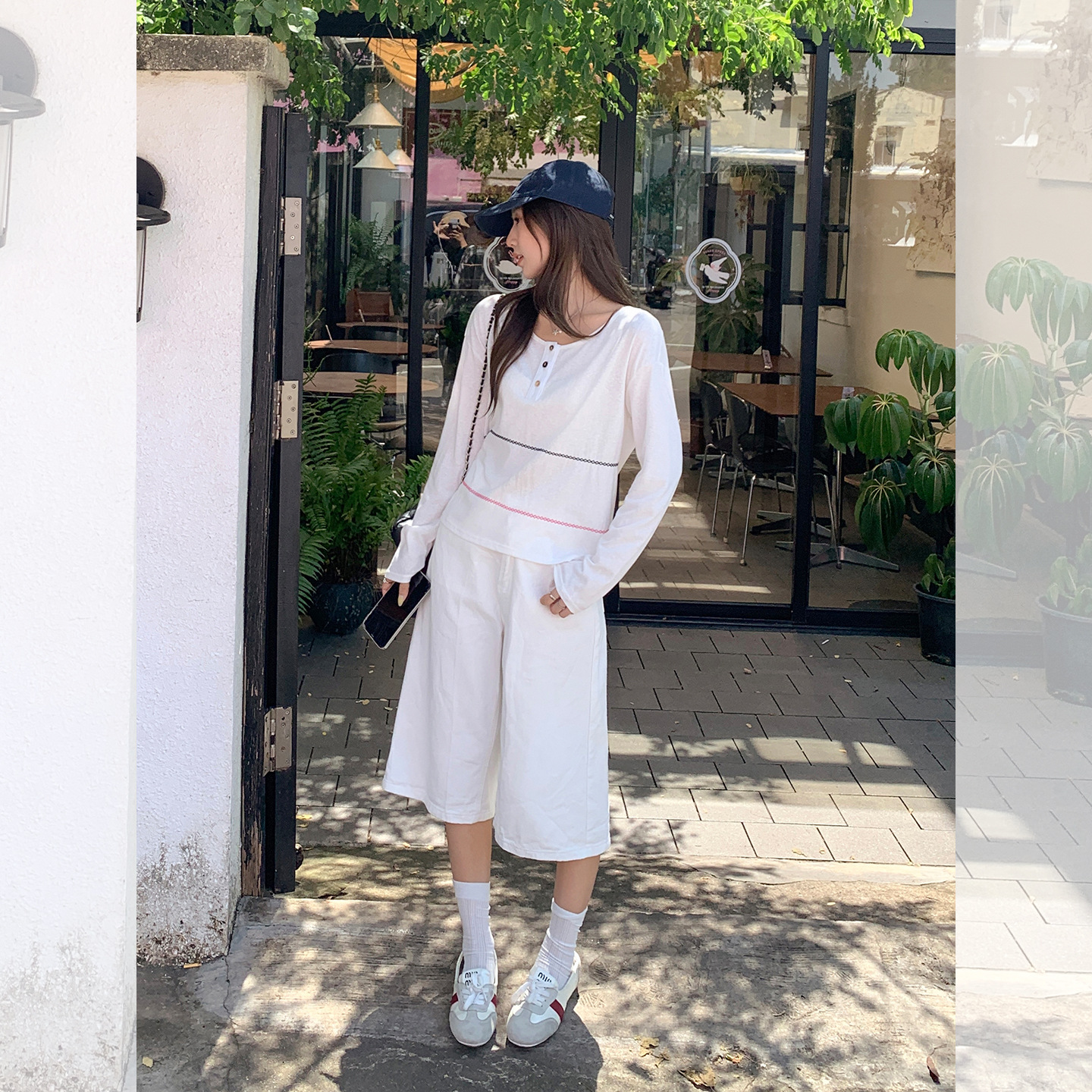 天丝半开领撞色防晒打底衫女显瘦