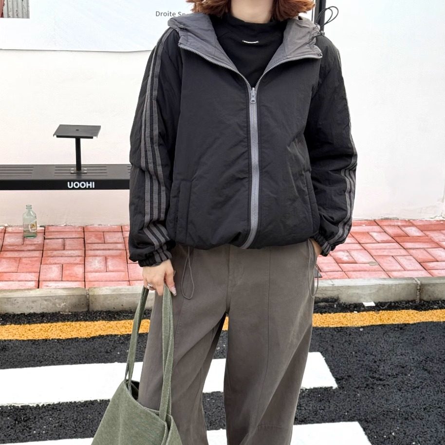 韩系条纹两面穿撞色棉服外套女2025新款宽松高级感洋气加厚棉衣潮,女装/女士精品,短外套,淘宝优惠券,粉丝福利购,淘宝优惠卷