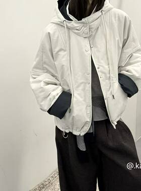 韩版撞色连帽加厚棉服外套女休闲