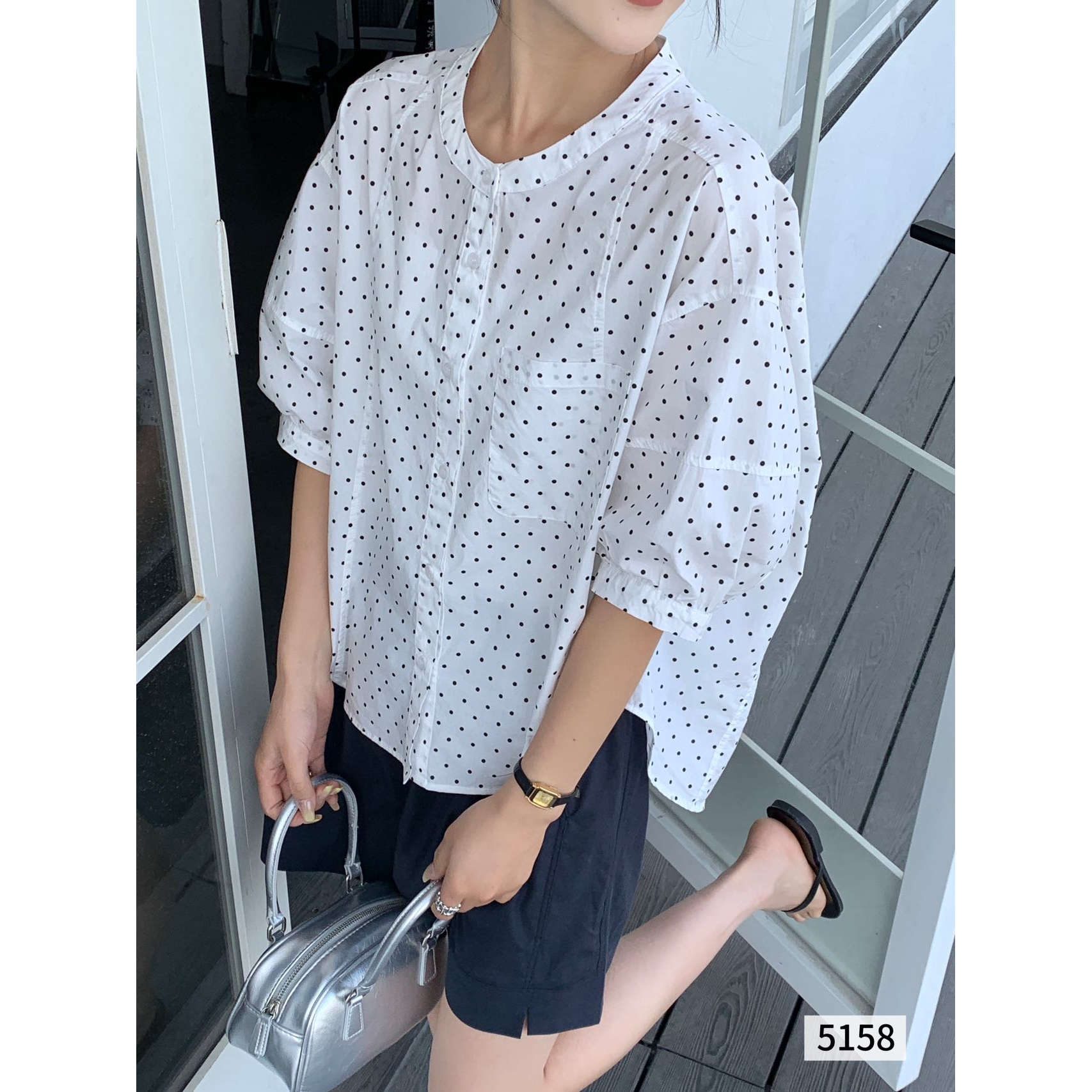 纯棉波点设计感短袖T恤女2025新款防晒五分袖罩衫宽松显瘦超好看