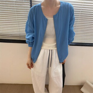 百搭防晒服 百搭宽松短款 高级感时尚 圆领亚麻防晒衣外套女2026新款