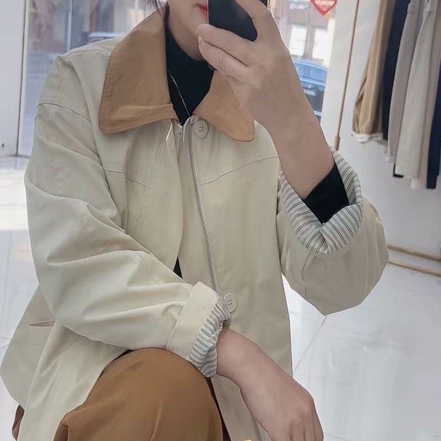 韩系撞色工装短款外套女2025秋冬新款外穿设计感拉链洋气时尚夹克,女装/女士精品,短外套,淘宝优惠券,粉丝福利购,淘宝优惠卷
