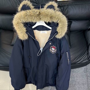 小熊毛领连帽外套女宽松小个子大码显瘦加厚保暖设计感休闲棉服潮