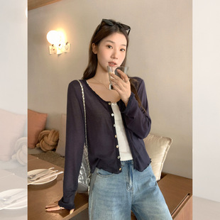 蕾丝拼接洋气微透防晒罩衫长袖T恤女2026早秋新款外穿设计感开衫