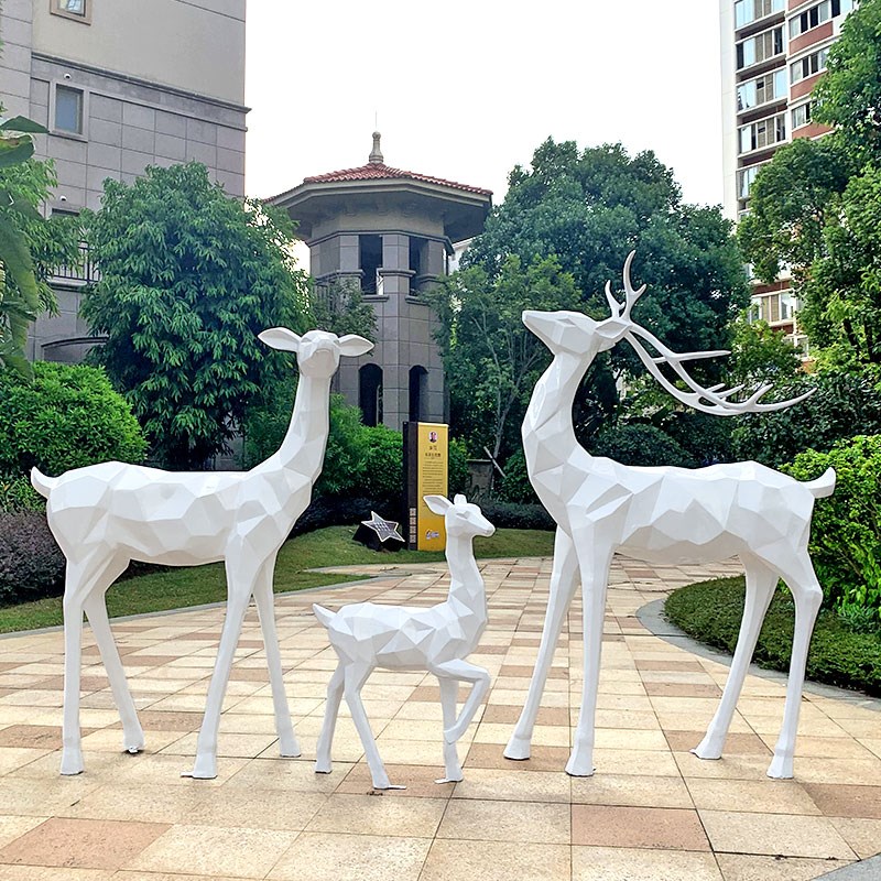 大型几何抽象玻璃钢梅花鹿雕塑户外园林草坪景观仿真动物小品摆件