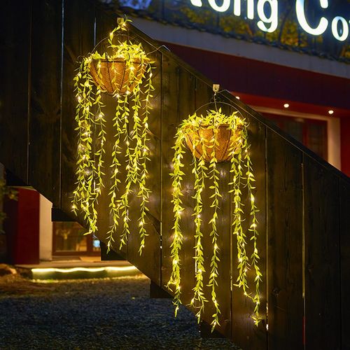 led太阳能彩灯串灯藤条灯墙壁装饰仿真柳叶灯阳台布置户外庭院灯