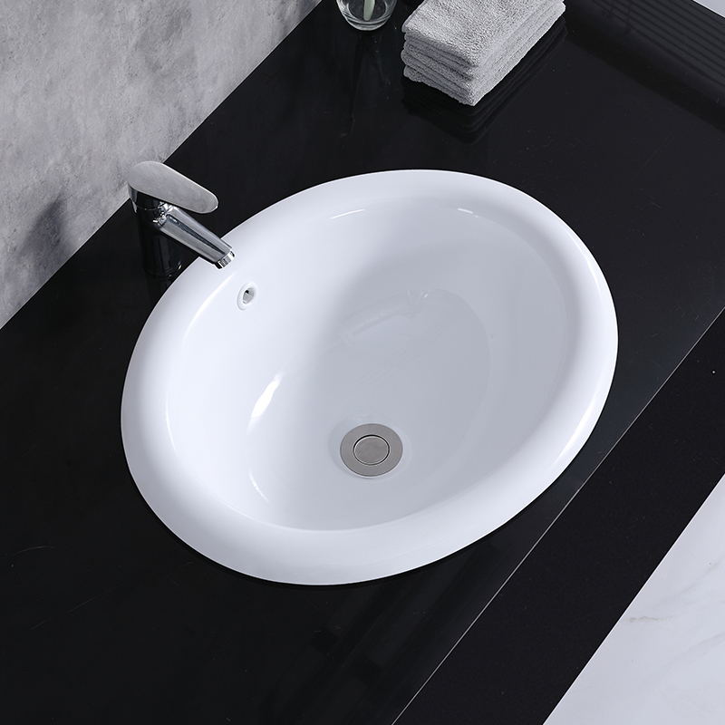 台上盆台中盆半嵌入式洗脸u盆椭圆形台盆卫生间洗手盆陶瓷家用面
