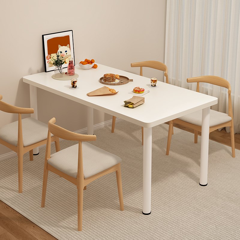 纯白色餐桌家用小户型长方形吃饭D桌子现代简约轻奢出租房用饭桌