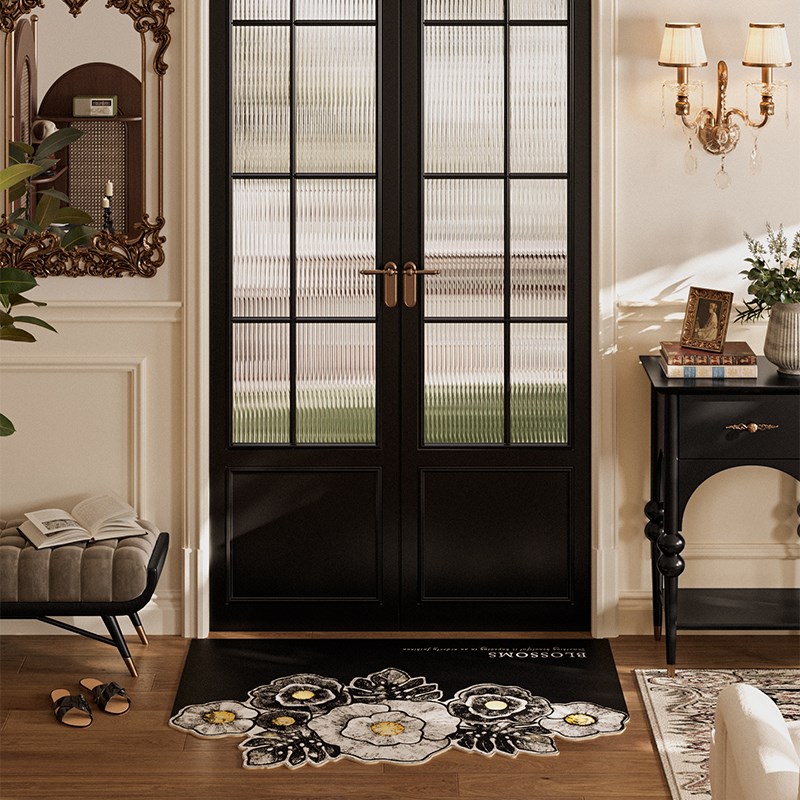 繁花法式皮e革高级感地垫黑色轻奢耐脏入户垫门进门内免洗加厚防