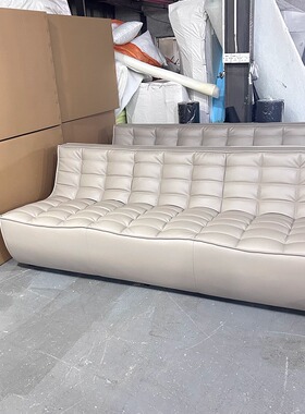 中古风复古油蜡皮华夫格模块转角组合N701真皮沙发客厅设计师沙发