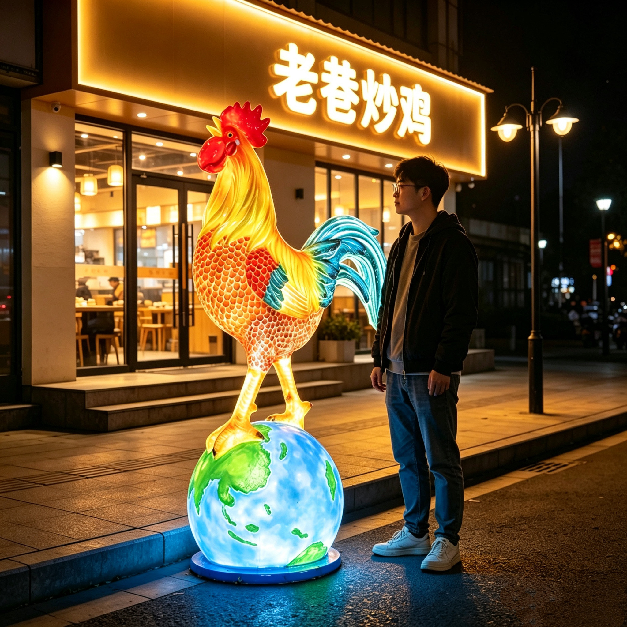 户外仿真发光大公鸡玻璃钢母鸡雕塑农家乐炒鸡店门口动物装饰摆件