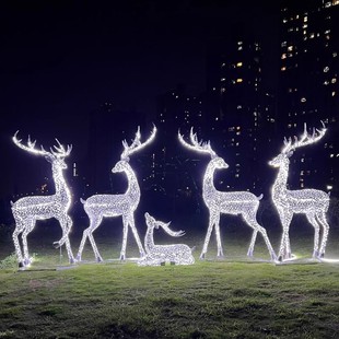 户外铁艺梅花鹿雕塑售楼部草坪抽象动物不锈钢镂空鹿景观装 饰摆件